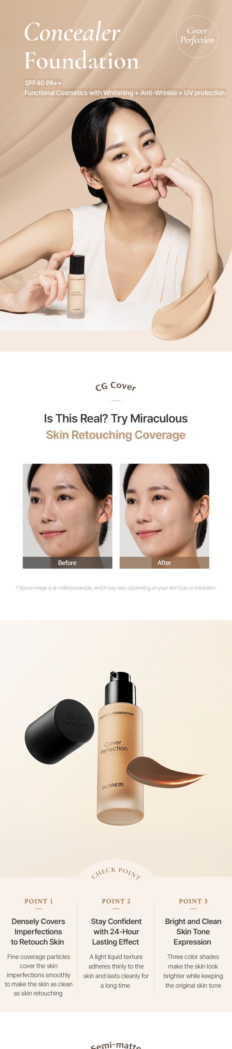 THE SAEM Cover Perfection Concealer Foundation 30ml (3 colors)