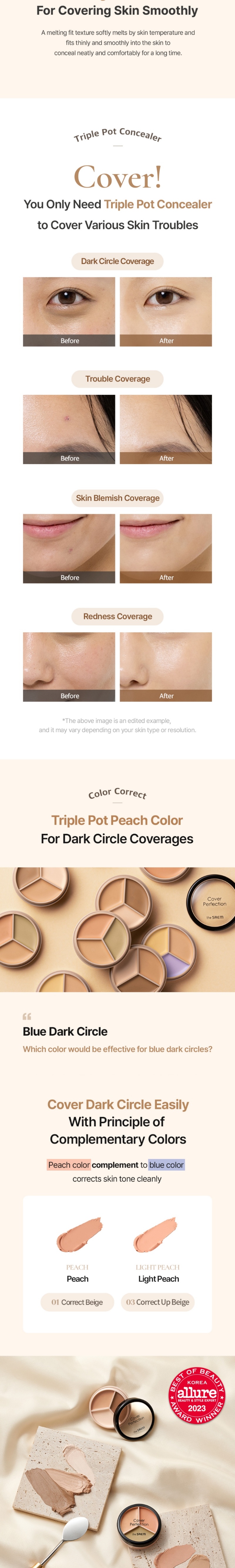 THE SAEM Cover Perfection Triple Pot Concealer (4Color)