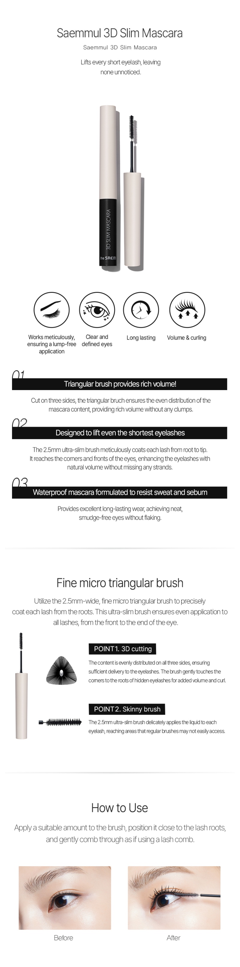 THE SAEM Saemmul 3D Slim Mascara 4g #Black