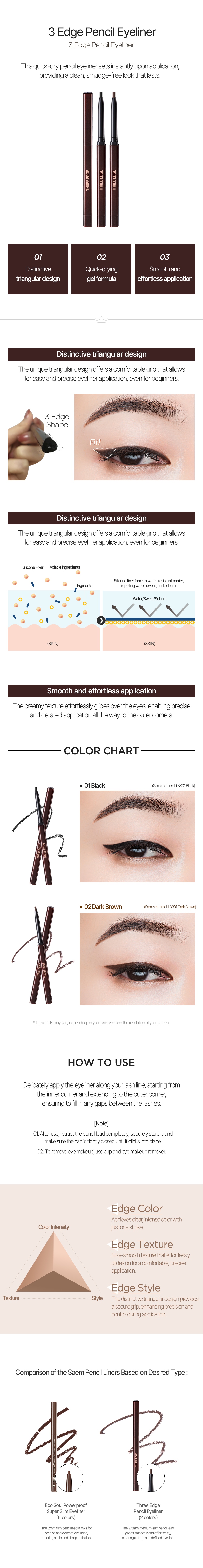 THE SAEM 3 Edge Pencil Eyeliner (2Color)