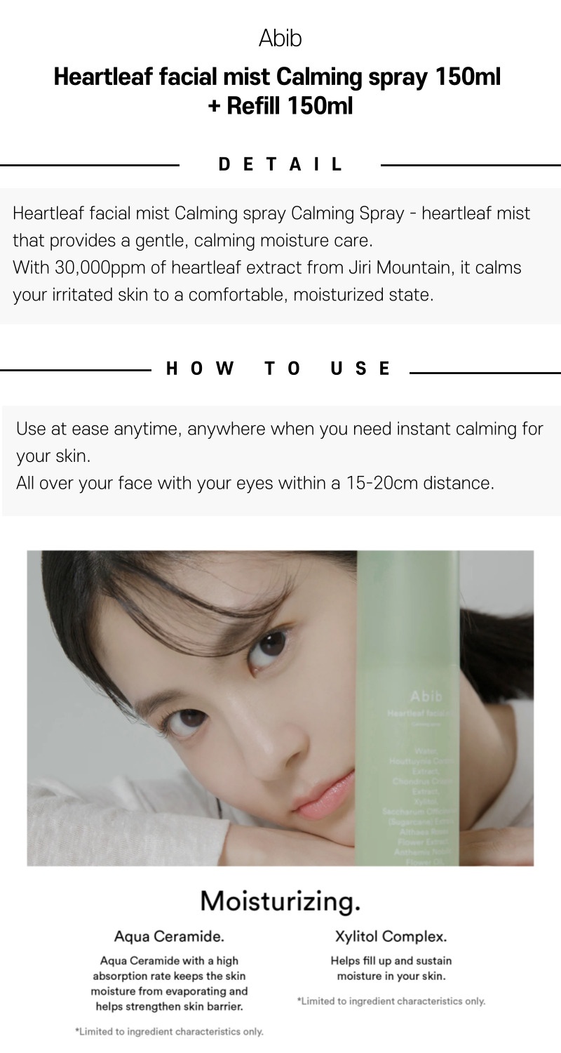 Abib Heartleaf facial mist Calming spray 150ml + Refill 150ml